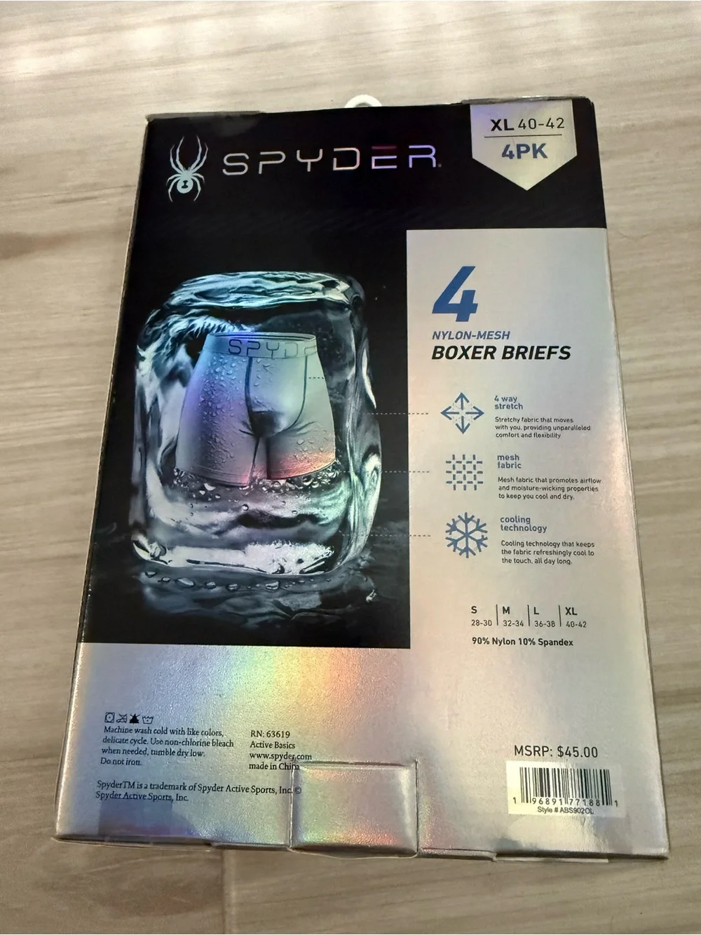 NWT Spyder Men’s Cooling Nylon-Mesh Boxer Briefs - 4-Pack - XL